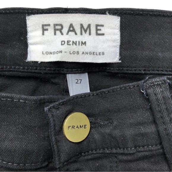 Frame Le Skinny de Jeanne Size 27 Distressed Black with Holes Film Noir - Picture 12 of 16